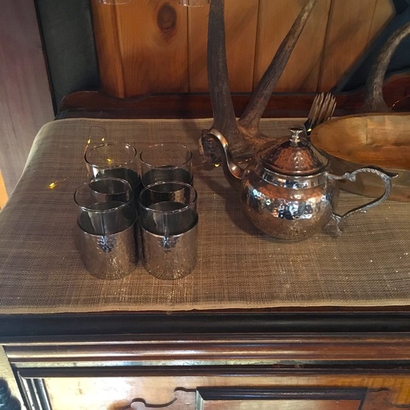 Hammered Silver Teavana Tea Pot and Glasses